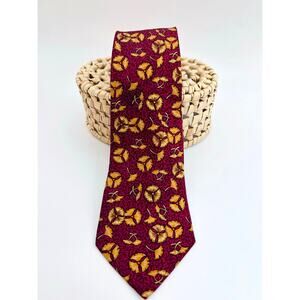 Hermes Burgundy and Yellow Floral Motif Silk‎ Tie